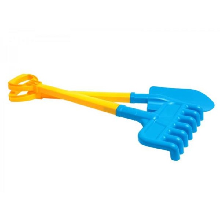 Set lopata/grebla pentru copii, Plastic, Galben/Albastru