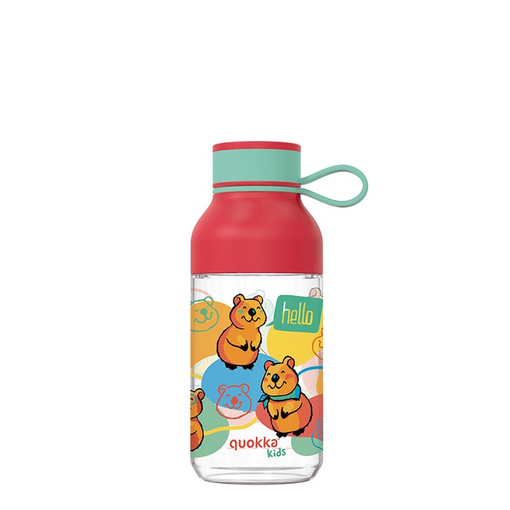 ND38_40155 Quokka Ice Kids с каишка - Бутилка за вода от тритан 430 мл с каишка (Happy Quokka)