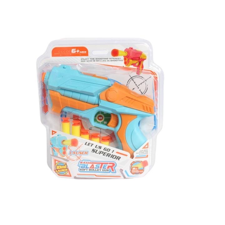 Pistol cu gloante moi, Plastic, Albastru/Portocaliu