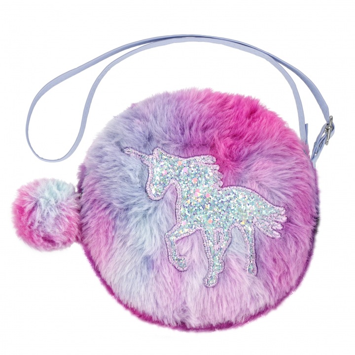 Unikornis szőrmés kör alakú válltáska - Ombre