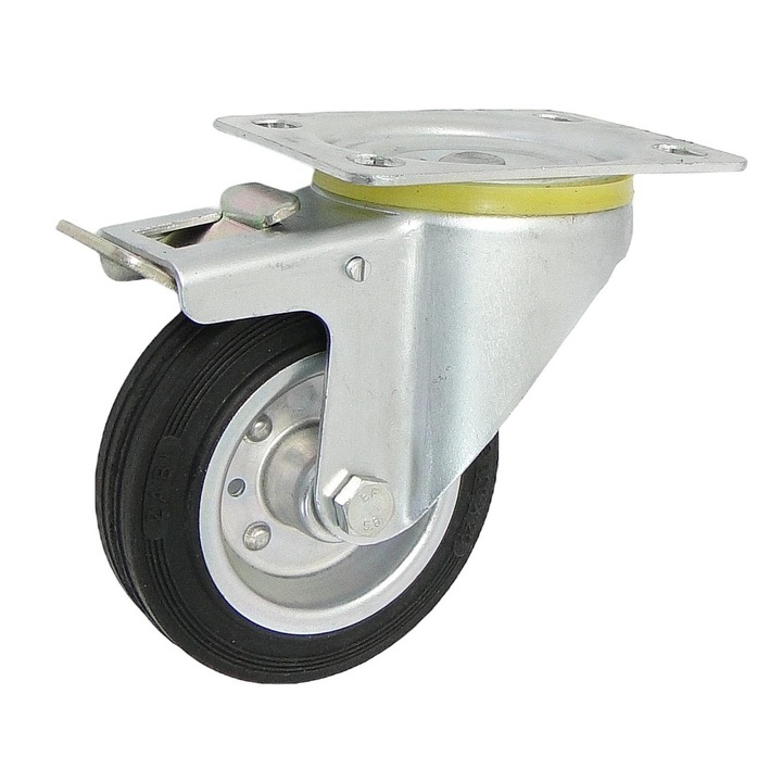 Roata pivotanta cu frana, Metal/Cauciuc, 100 mm, 70 kg