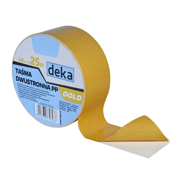 Двустранно залепваща лента, Deka, Полипропилен, 48 mm x 25 m, Златна