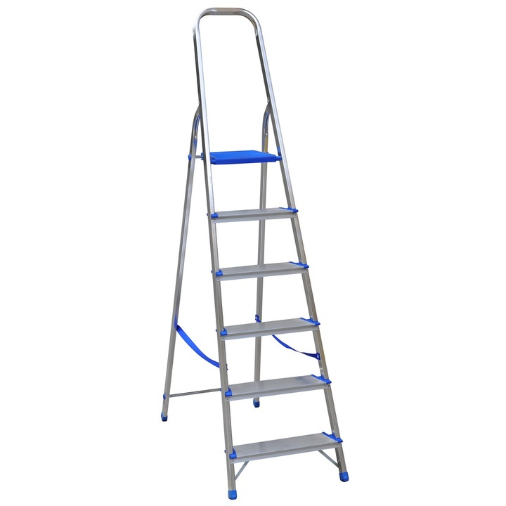 Scara, DRABEX, Aluminiu, 5 Trepere, 202cm, Argintiu/Albastru