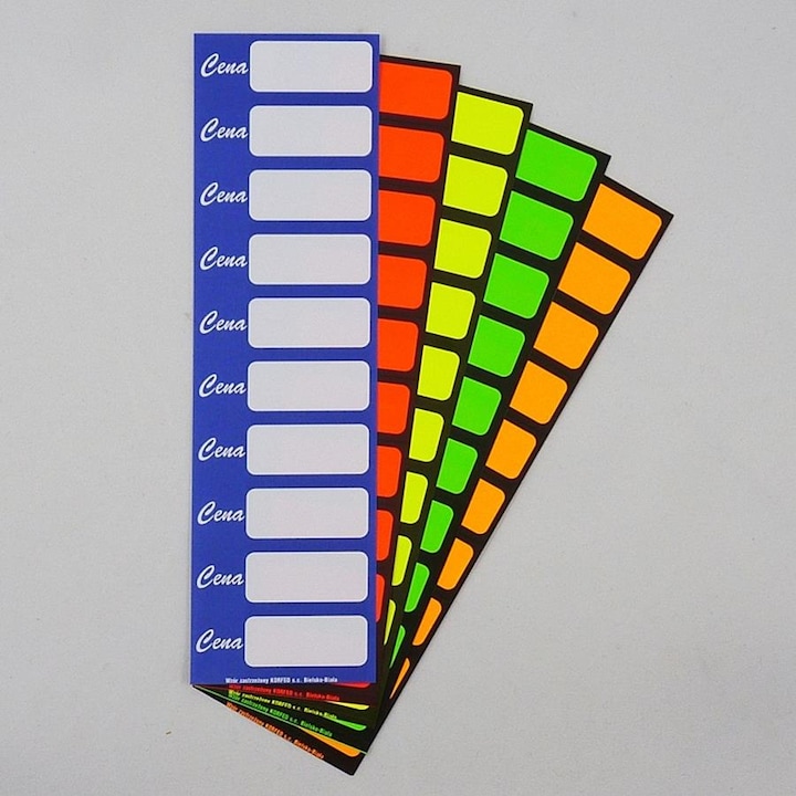 Самозалепващи етикети, Tres, комплект 200 броя, бяло-сини и 4 флуоресцентни цвята, 6,6x2,3см