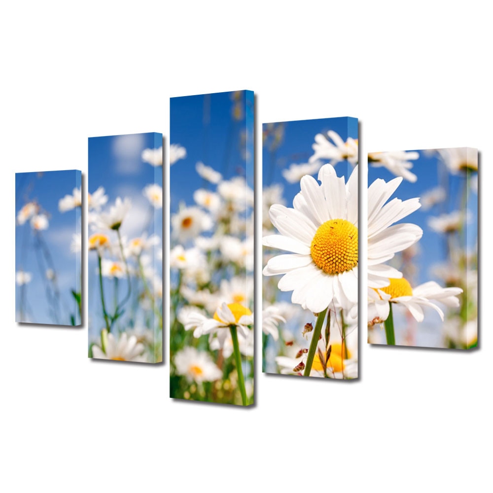 Tablou Multicanvas 5 Piese Flori, Musetel, 60 x 100 cm