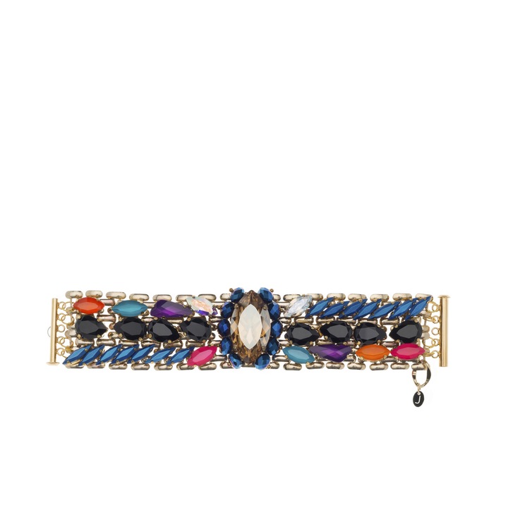 Bratara din cristale Swarovski®pictate manual si lant placat cu aur de 24K, Joomay, Mimosa Electric Blue