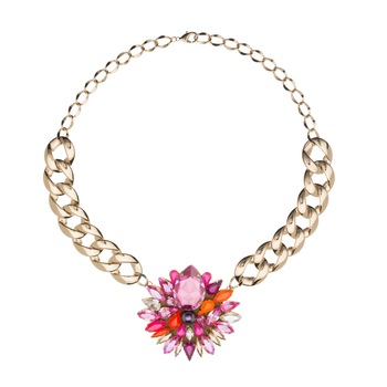 Colier din cristale Swarovski®pictate manual si lant placat cu aur de 24K, Joomay, Heze Pink Colier din cristale Swarovski®pictate manual si lant placat cu aur de 24K, Joomay, Heze Pink