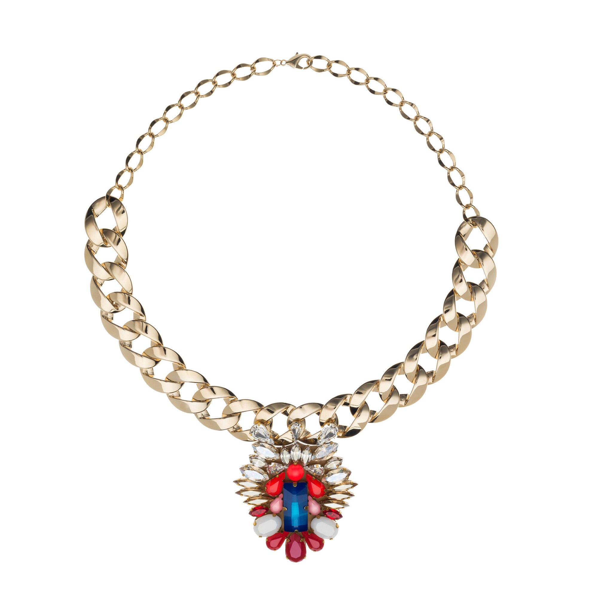 Colier din cristale Swarovski®pictate manual si lant placat cu aur de 24K, Joomay, Mira Neon Red