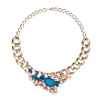 Colier din cristale Swarovski®pictate manual si lant placat cu aur de 24K, Joomay, Electra Irridiscent Blue Colier din cristale Swarovski®pictate manual si lant placat cu aur de 24K, Joomay, Electra Irridiscent Blue