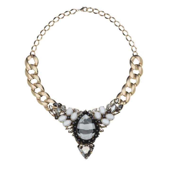 Colier din cristale Swarovski®pictate manual si lant placat cu aur de 24K, Joomay, Acrux BW