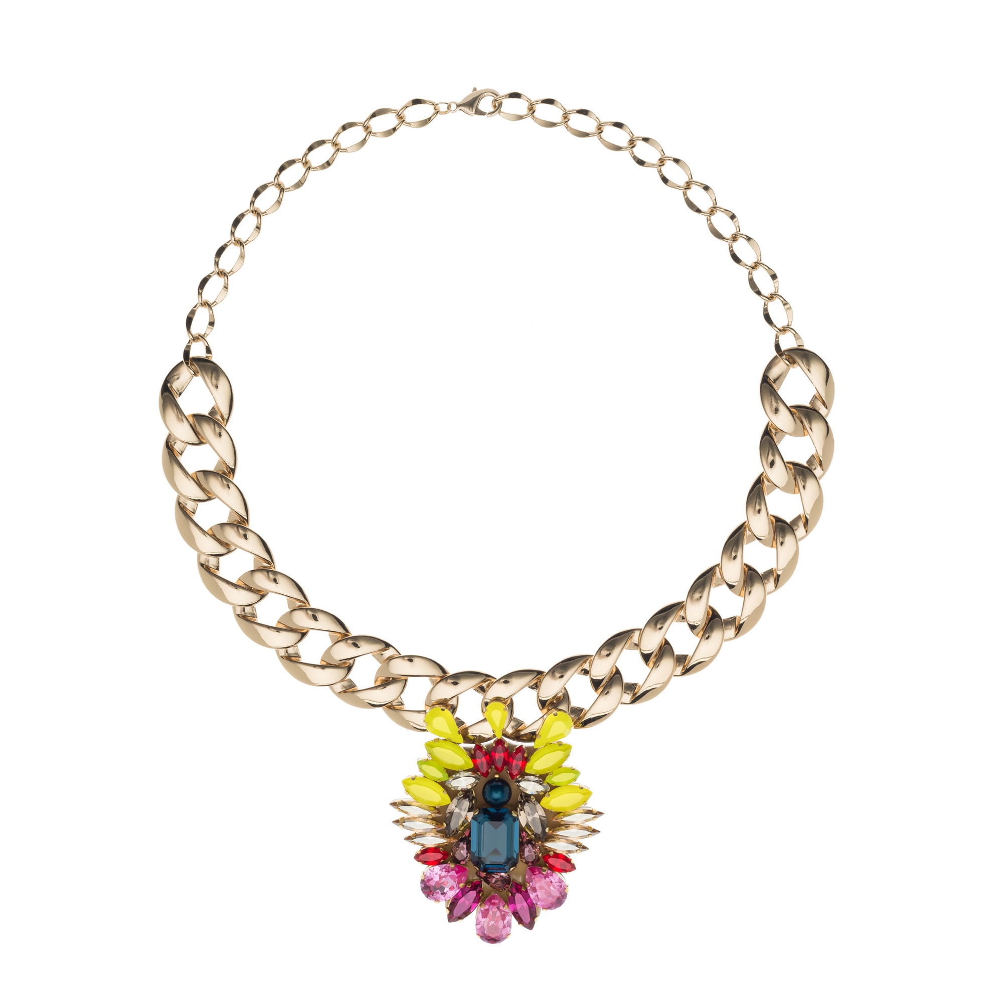 Colier din cristale Swarovski®pictate manual si lant placat cu aur de 24K, Joomay, Mira Fuchsia