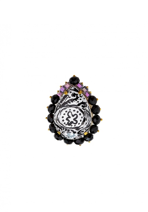 Brosa din cristale Swarovski®pictate manual si lant placat cu aur de 24K, Joomay, Chara Black Joy