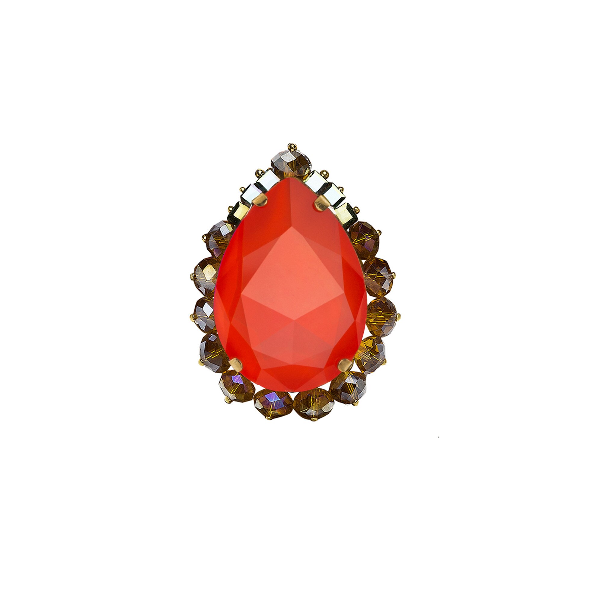 Brosa din cristale Swarovski®pictate manual si lant placat cu aur de 24K, Joomay, Chara Neon Red