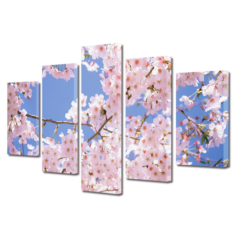 Tablou Multicanvas 5 Piese Flori, Ciresi japonezi infloriti, 60 x 100 cm