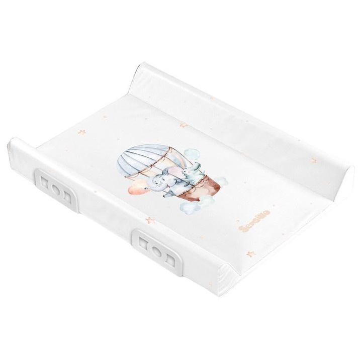 Saltea de infasat Sensillo 70x50 cm Balloon Flight Elephant cu intaritura, accesorii montaj pe patut, margine de protectie antirasturnare si suprafata impermeabila