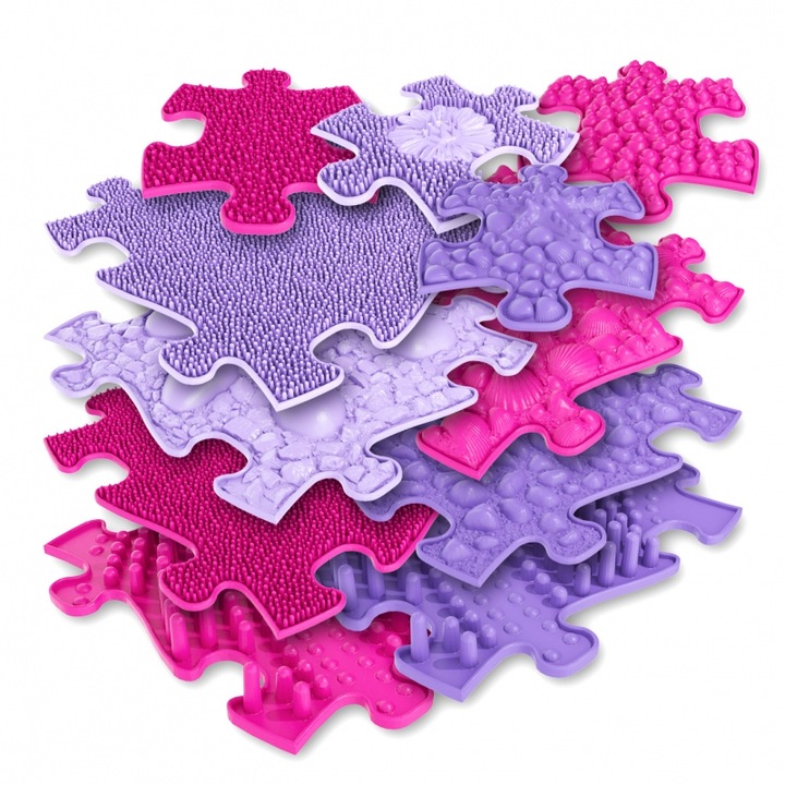 Covoras senzorial tip puzzle, Woopie, 11 elemente, roz/violet
