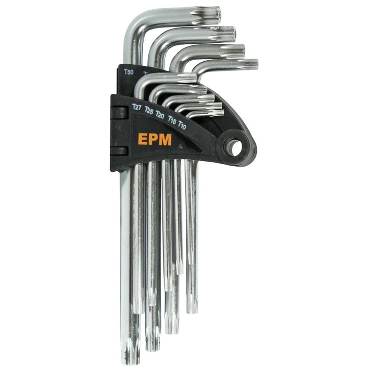 Комплект от 9 ключа, EPM, стомана, L T10-T50, сребро