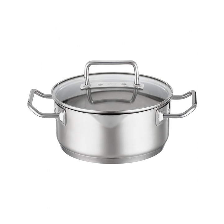Oala joasa cu capac, Rosle, Inox, 20cm, 2.7l, Argintiu