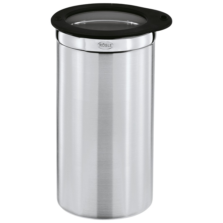 Rosle tárolóedény fedővel, Kávésüveg, Ø10 cm, űrtartalom 1,5 liter, tartós rozsdamentes anyag, szilikon fedél, mosogatógéppel használható, rozsdamentes acél