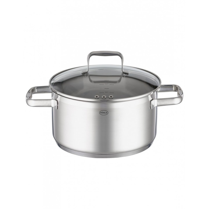 Oala inalta cu capac, Rosle, Inox, 24cm, 5.8l, Argintiu