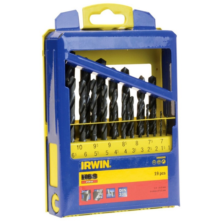 Set 15 burghie pentru metal, Irwin, Otel, 1-10 mm, Negru