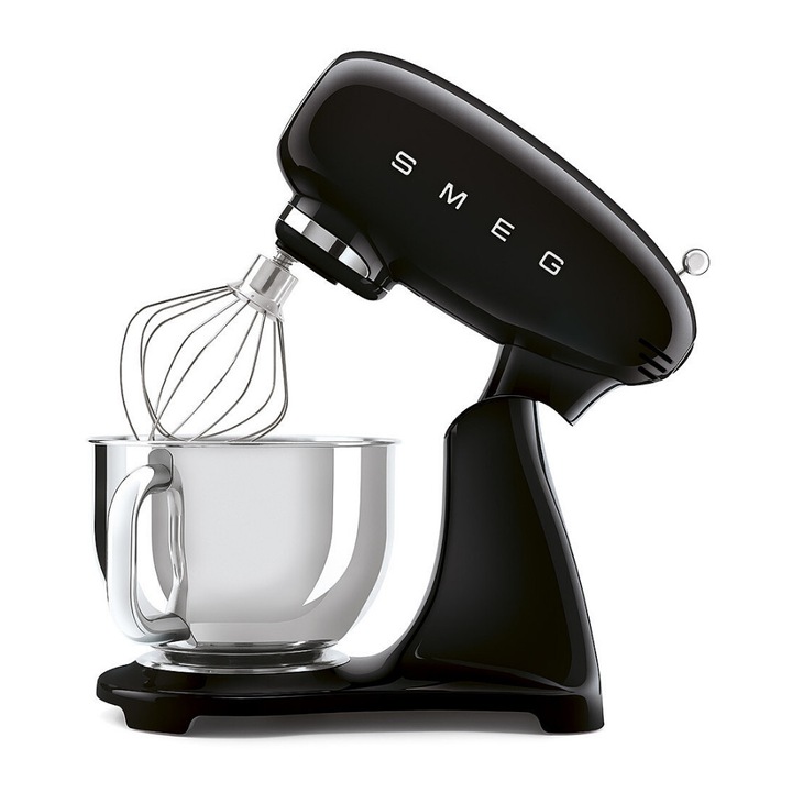 Планетарен миксер Smeg SMF03BLEU, 50's Style, 800 W, 4.8 л купа, 10 скорости, Черен