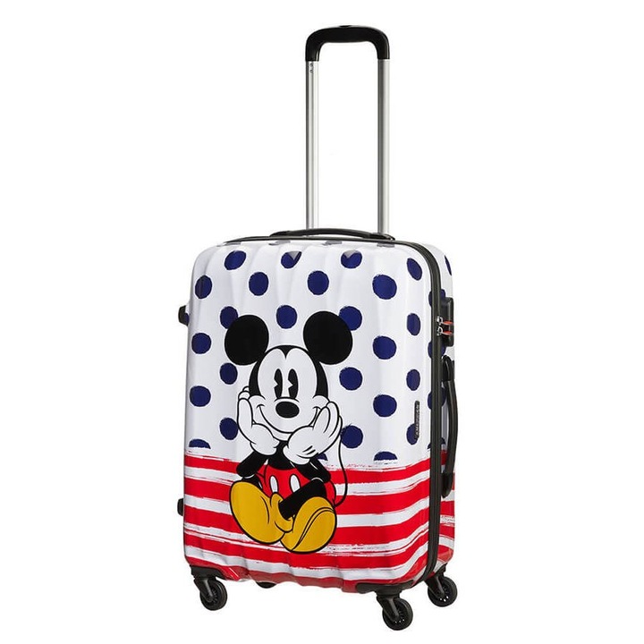 Куфар American Tourister Disney, Поликарбонат/ABS, Капацитет 52 л, 65 x 47 x 27 см, Бял/Червен