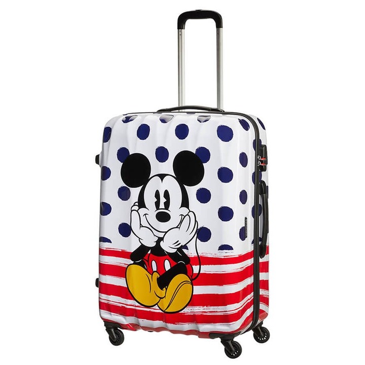 Модел Disney Количка, American Tourister, Поликарбонат/ABS, Капацитет 87 l, 75 x 52 x 31 cm, Бяло/Червено
