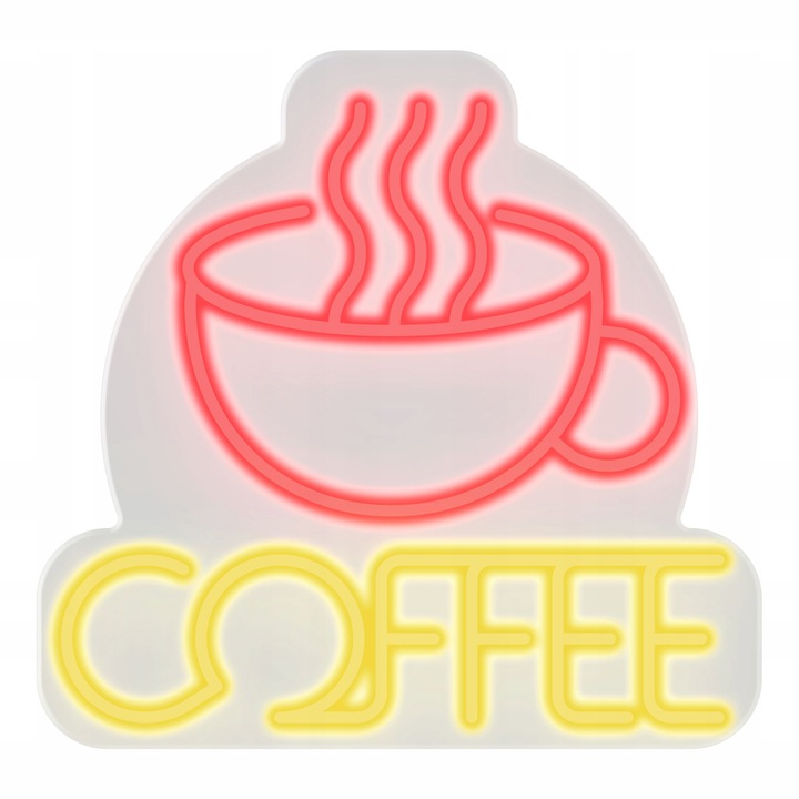 Decoratiune luminoasa LED neon Coffee, C4T, Plastic/Silicon, 54x52 cm, Rosu/Galben