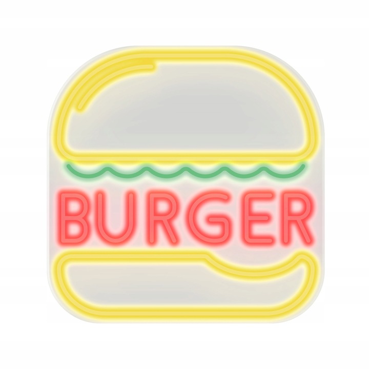 Decoratiune luminoasa LED neon burger, C4T, Plastic/Silicon, 60x60 cm, Galben/Verde/Rosu