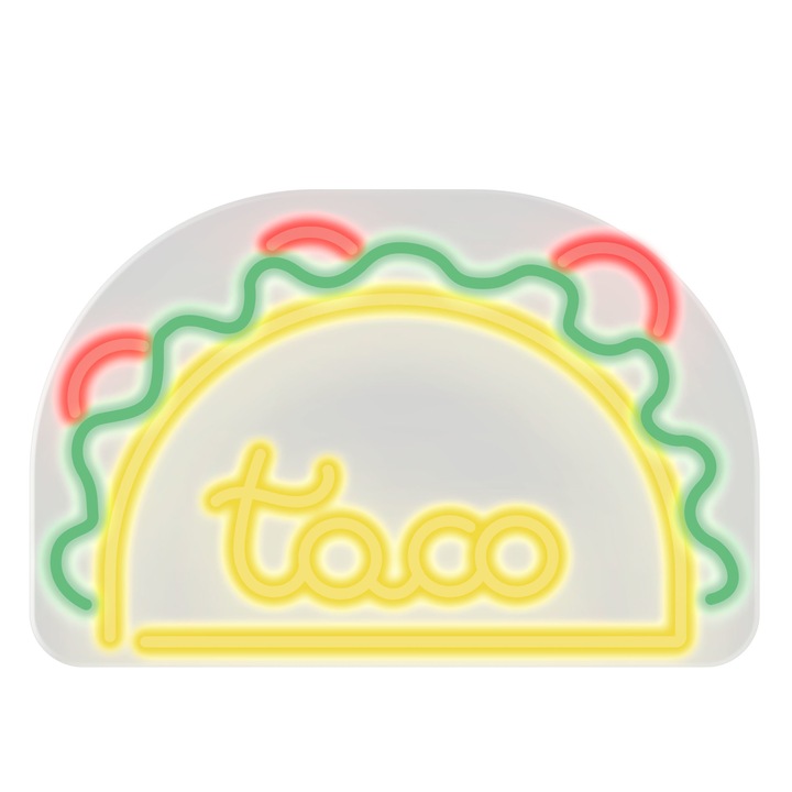 Decoratiune luminoasa LED neon taco, C4T, Plastic/Silicon, 55x36 cm, Galben/Verde/Rosu