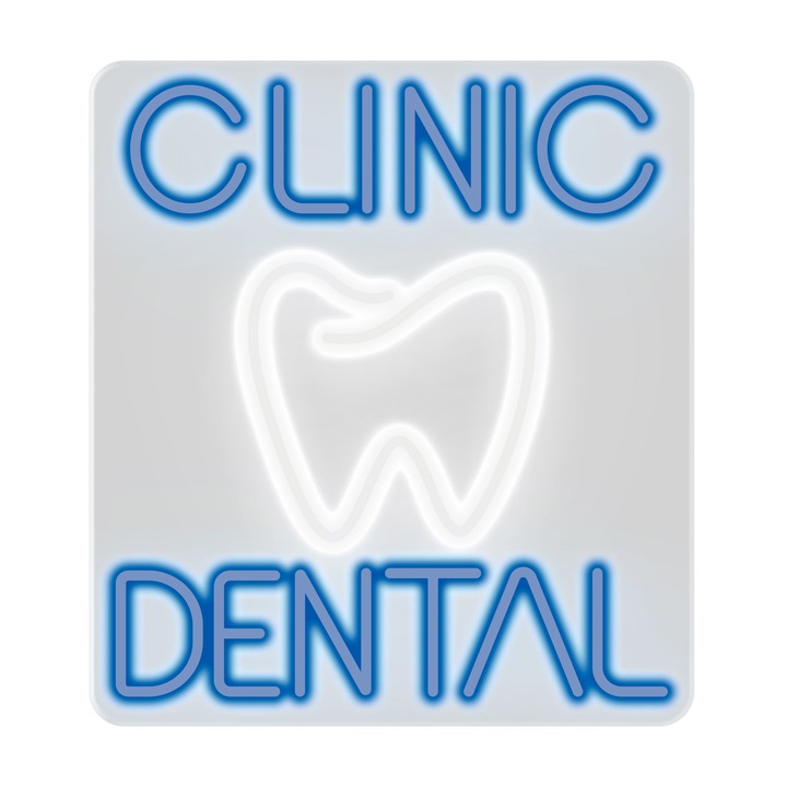 Decoratiune luminoasa LED neon clinica dentist, C4T, Plastic/Silicon, 50x55 cm, Albastru/Alb