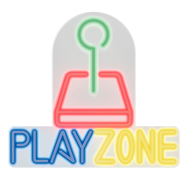 Decoratiune luminoasa LED neon Playzone, C4T, Plastic/Silicon, 55x50 cm, Verde/Rosu/Galben/Albastru