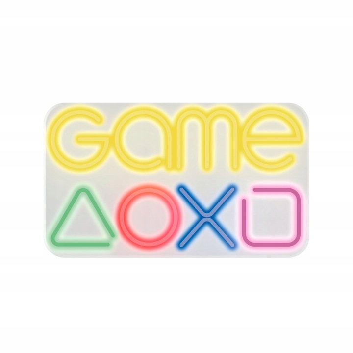 Decoratiune luminoasa LED neon Game, C4T, Plastic/Silicon, 60x45 cm, Galben/Verde/Albastru/Rosu