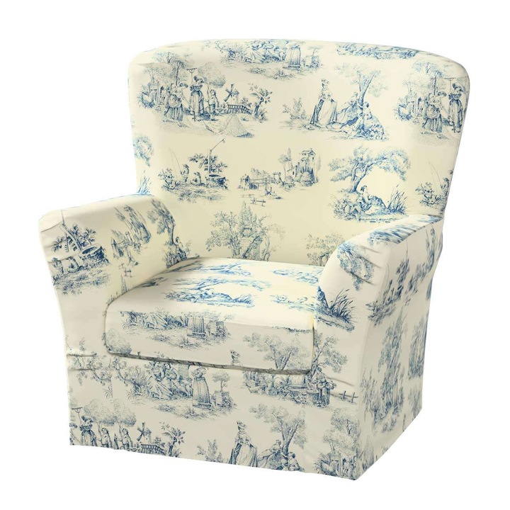 Калъф за фотьойл Tomelilla, Dekoria, Памук/Полиестер, Бяло/Синьо