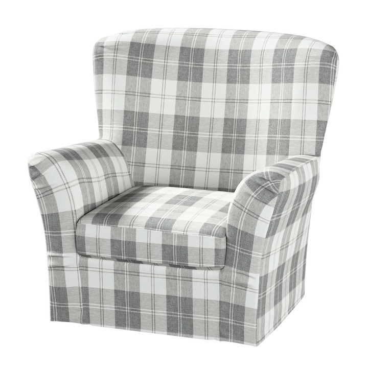 Калъф за стол Tomelilla, Dekoria, Памук/Полиестер, Карирано, Бяло/Сиво