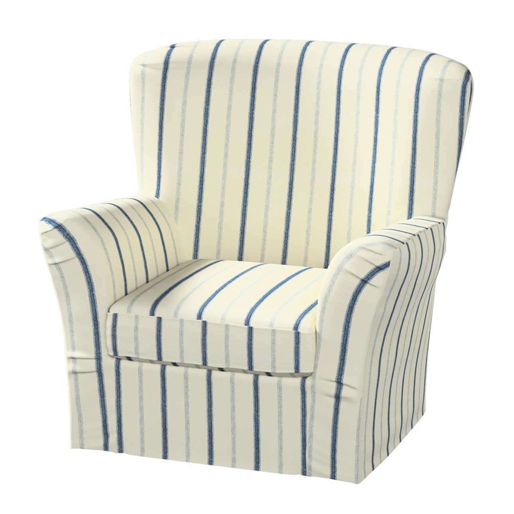 Калъф за стол Tomelilla, Dekoria, Памук/Полиестер, Райе, Ивоар/Синьо