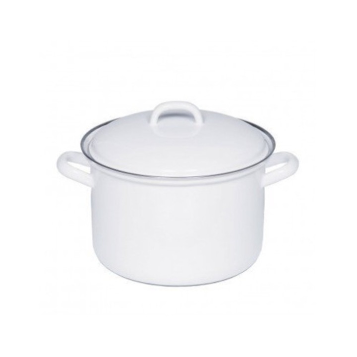 Oala inalta cu capac, Riess, Email, 4.5l, 22cm, Alb