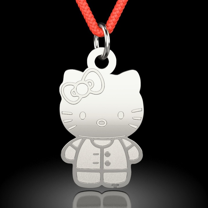 Pandantiv din aur alb cu snur model Hello Kitty