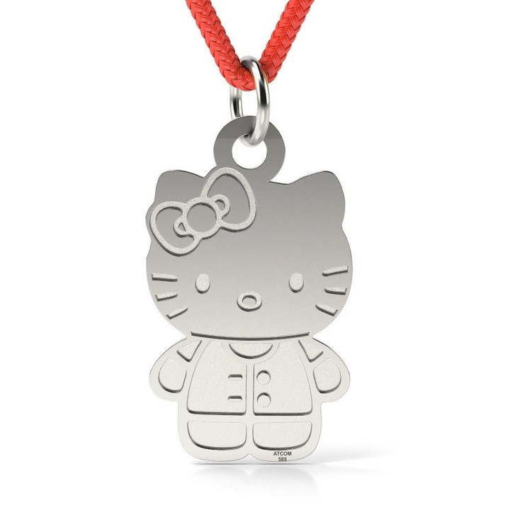 Ezüst medál Hello Kitty mintás zsinórral