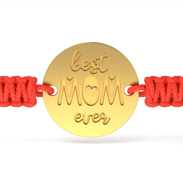 Bratara din aur galben cu snur impletit rosu model Best Mom