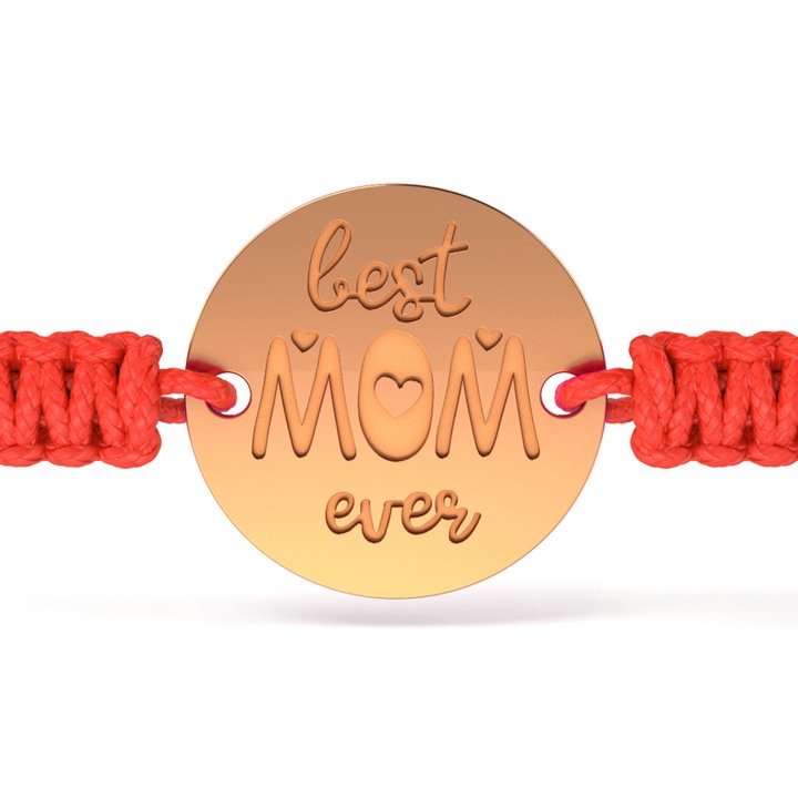 Bratara din aur roz cu snur impletit rosu model Best Mom