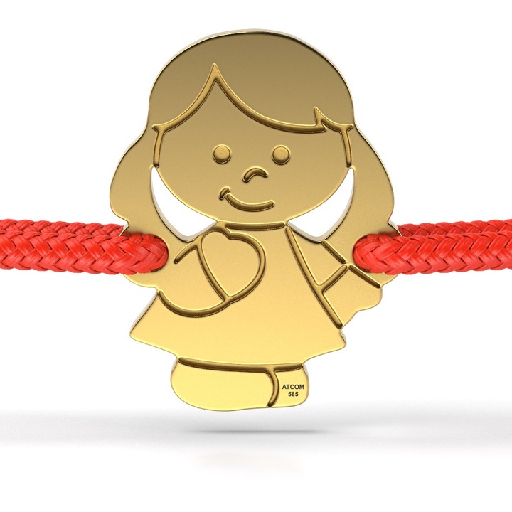 Bratara din aur galben cu snur rosu model Fetita cu codite