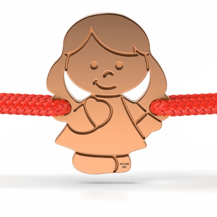 Bratara din aur roz cu snur rosu model Fetita cu codite