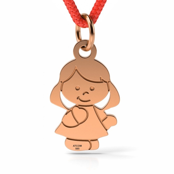 Pandantiv din aur roz cu snur model Fetita gravata