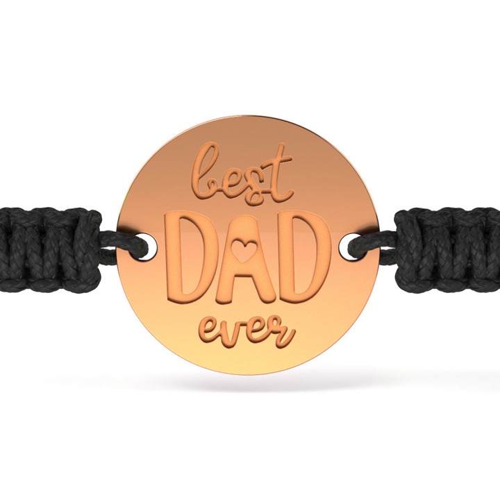 Гривна от розово злато с черен плетен шнур модел Best Dad