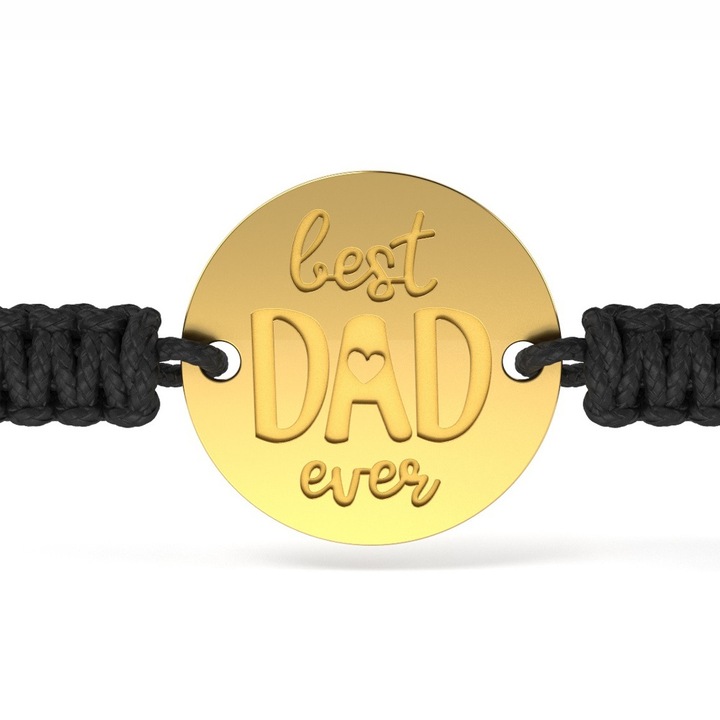 Гривна от жълто злато с черен плетен шнур модел Best Dad