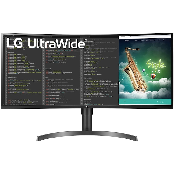 LG 35WN75CP-B 35" VA ívelt LED monitor, UltraWide QHD, DisplayPort, 100Hz, FreeSync, VESA, Fekete