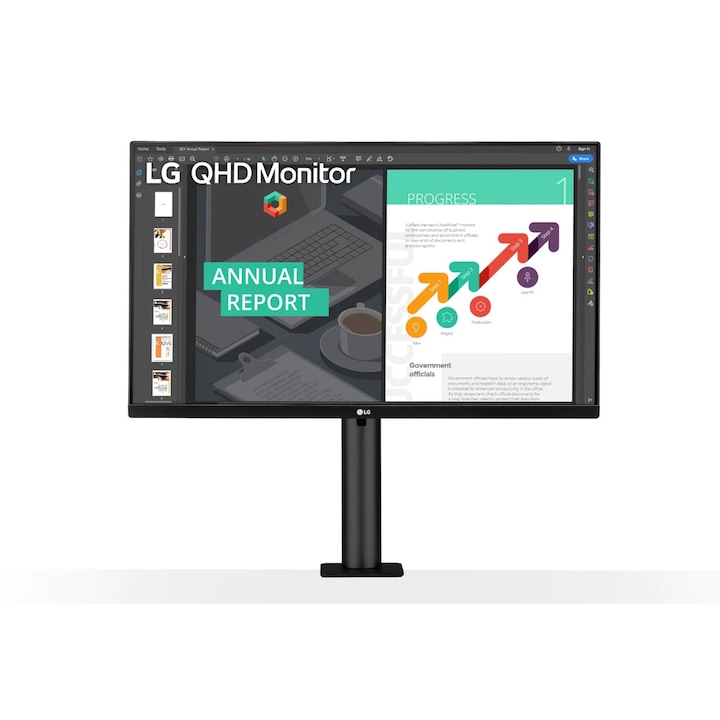 LG 27QN880P-B LED monitor, 27'', IPS, WQHD, sRGB 99% HDR10, FreeSync, Ergonomikus talp C-bilinccsel, USB Type-C, HDMI, DP