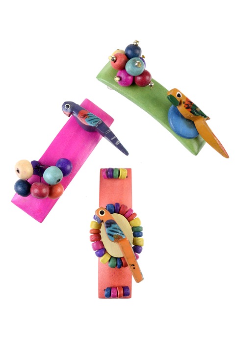 3 db-os hajcsat készlet, Gloria Maris Handmade, Parrot356 Multicolor, 6,5 x 2,5 cm